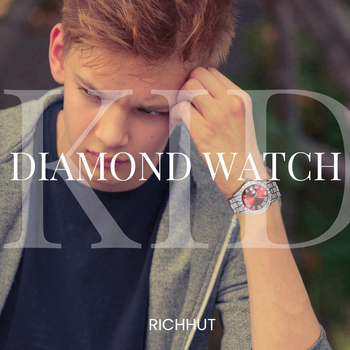 richhut Luxury Diamond Watch for Kids Teen - Iced Out Bling 18K Real Gold/Platinum Plated - 42mm Round Multicolor Dial S