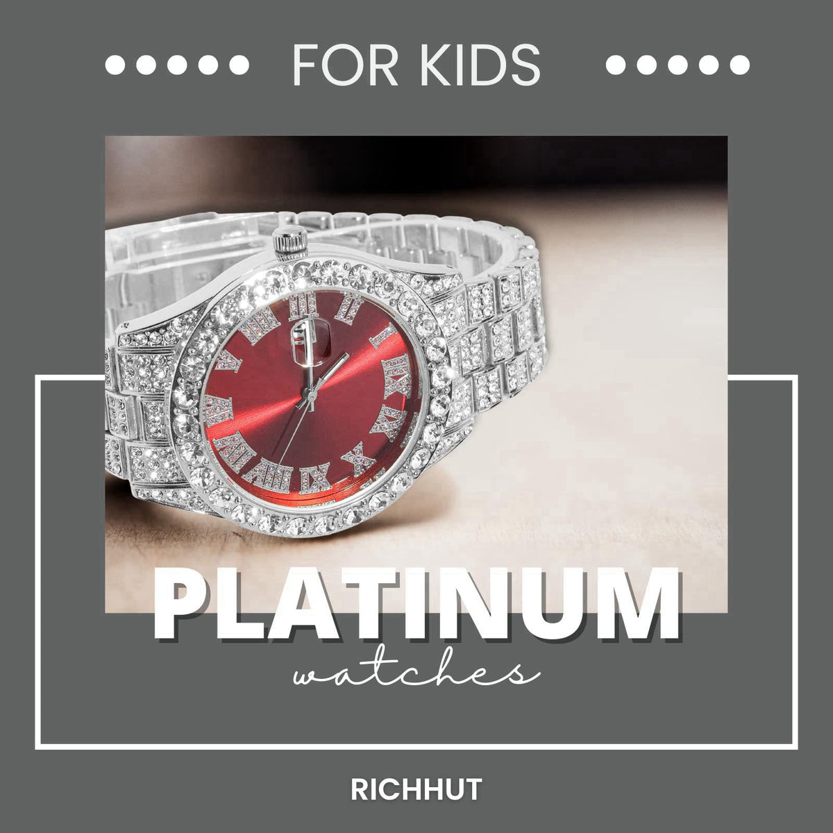 richhut Luxury Diamond Watch for Kids Teen - Iced Out Bling 18K Real Gold/Platinum Plated - 42mm Round Multicolor Dial S