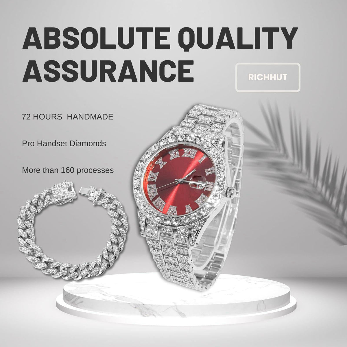 richhut Luxury Diamond Watch for Kids Teen - Iced Out Bling 18K Real Gold/Platinum Plated - 42mm Round Multicolor Dial S