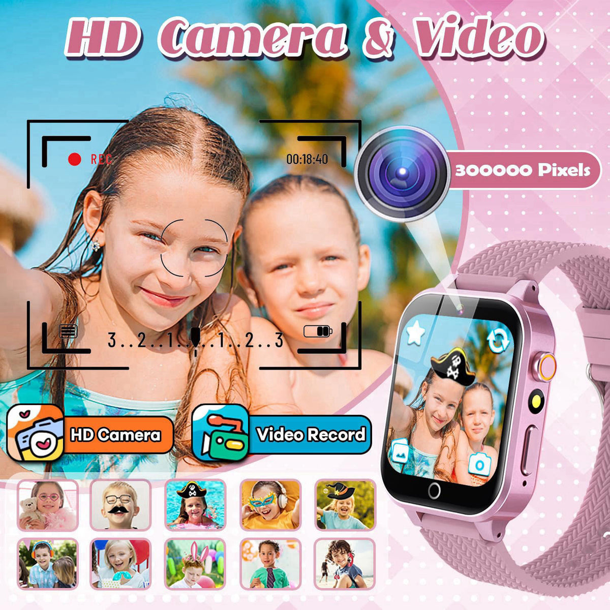Tywop Kids Smart Watches for Girl Ages 3-12 with 2 HD Screen Protector Game Watch – alternate angle