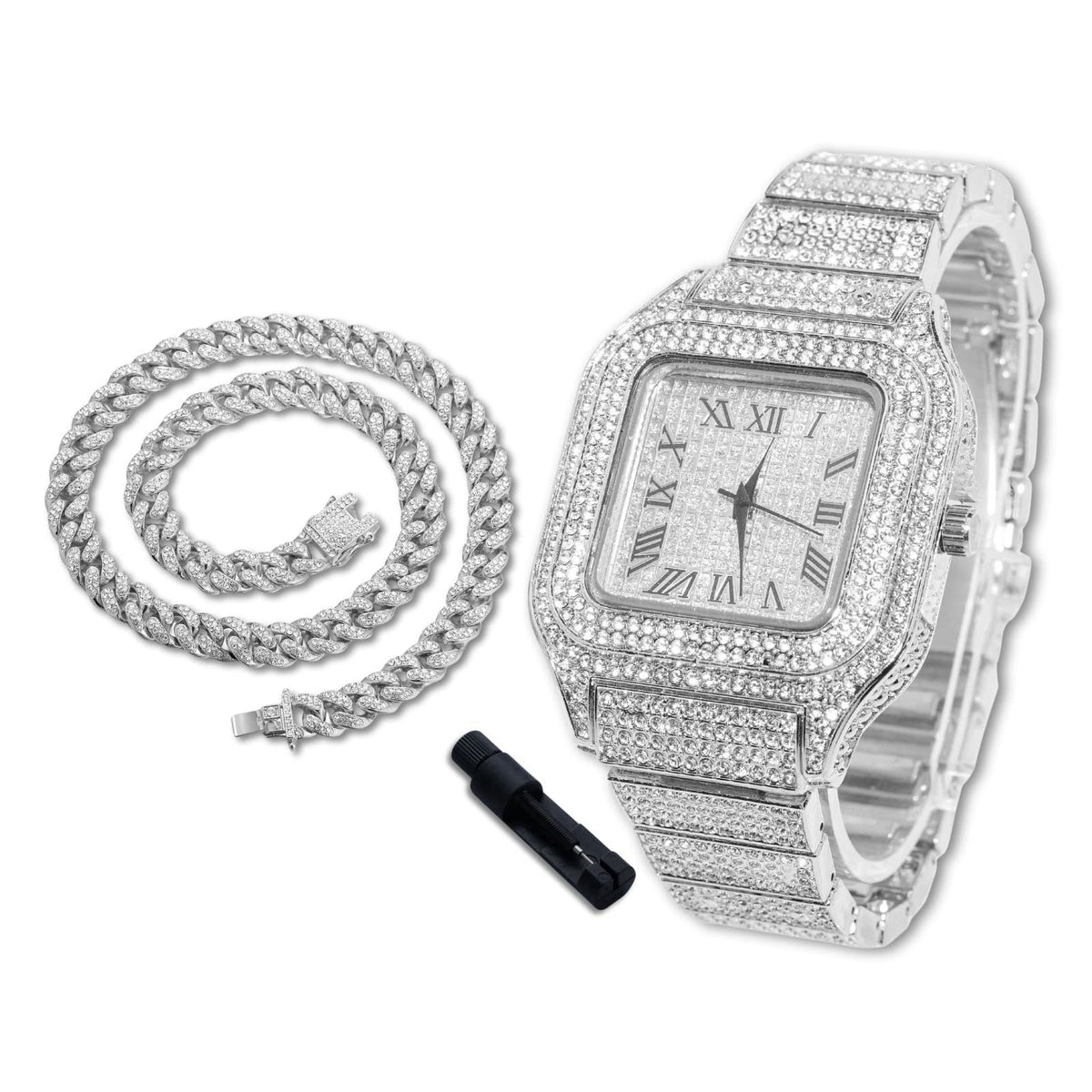 richhut Luxury Diamond Watch for Kids Teen - Iced Out Bling 18K Real Gold/Platinum/Rhodium Black Plated - 40mm Square Di