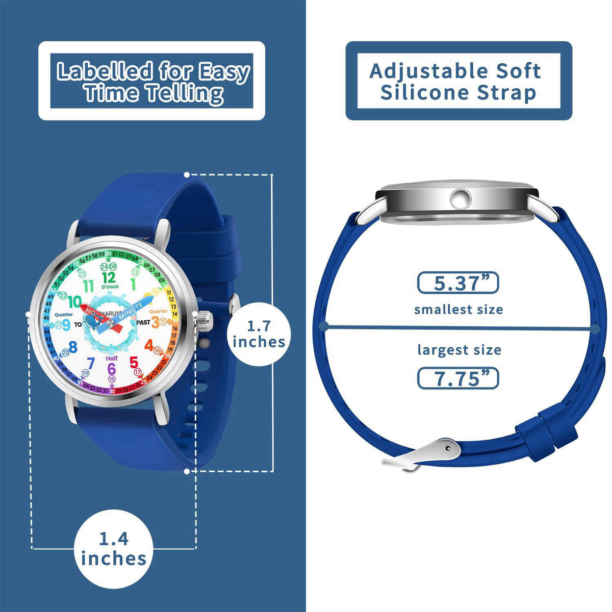 Afcrho Kids Analog Watch, Learning Watch for Kids 8-12, Blue Cute Whale Waterproof Childrens Watches For Boys Ages 5-7 6
