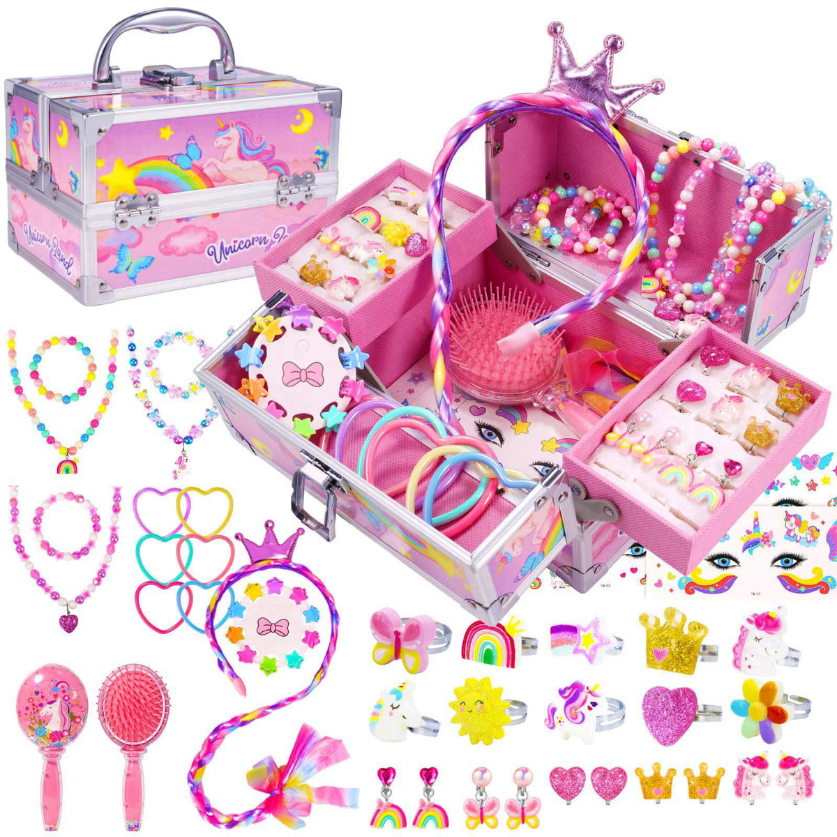 PinkSheep Unicorn Kids Jewelry for Girls: Toddler Princess Dress Up Set