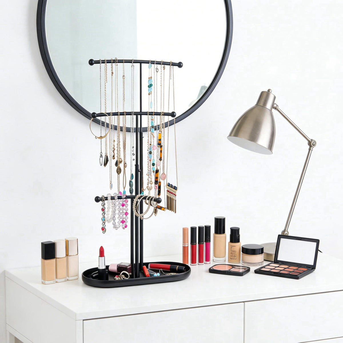 SZQINJI Jewelry Stand Organizer Metal Jewelry Tree Holder 3-Tier Black – close-up detail