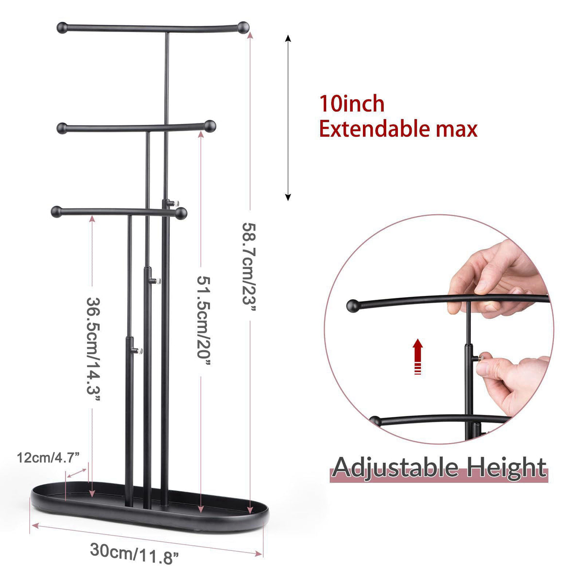 SZQINJI Jewelry Stand Organizer Metal Jewelry Tree Holder 3-Tier Black – packaging and label