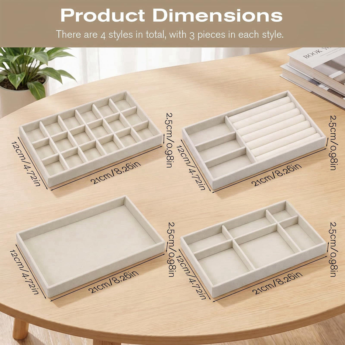 EupHHonycs 12Pcs Jewelry Drawer Organizer Inserts Stackable Small Velvet Jewelry Tray – packaging and label