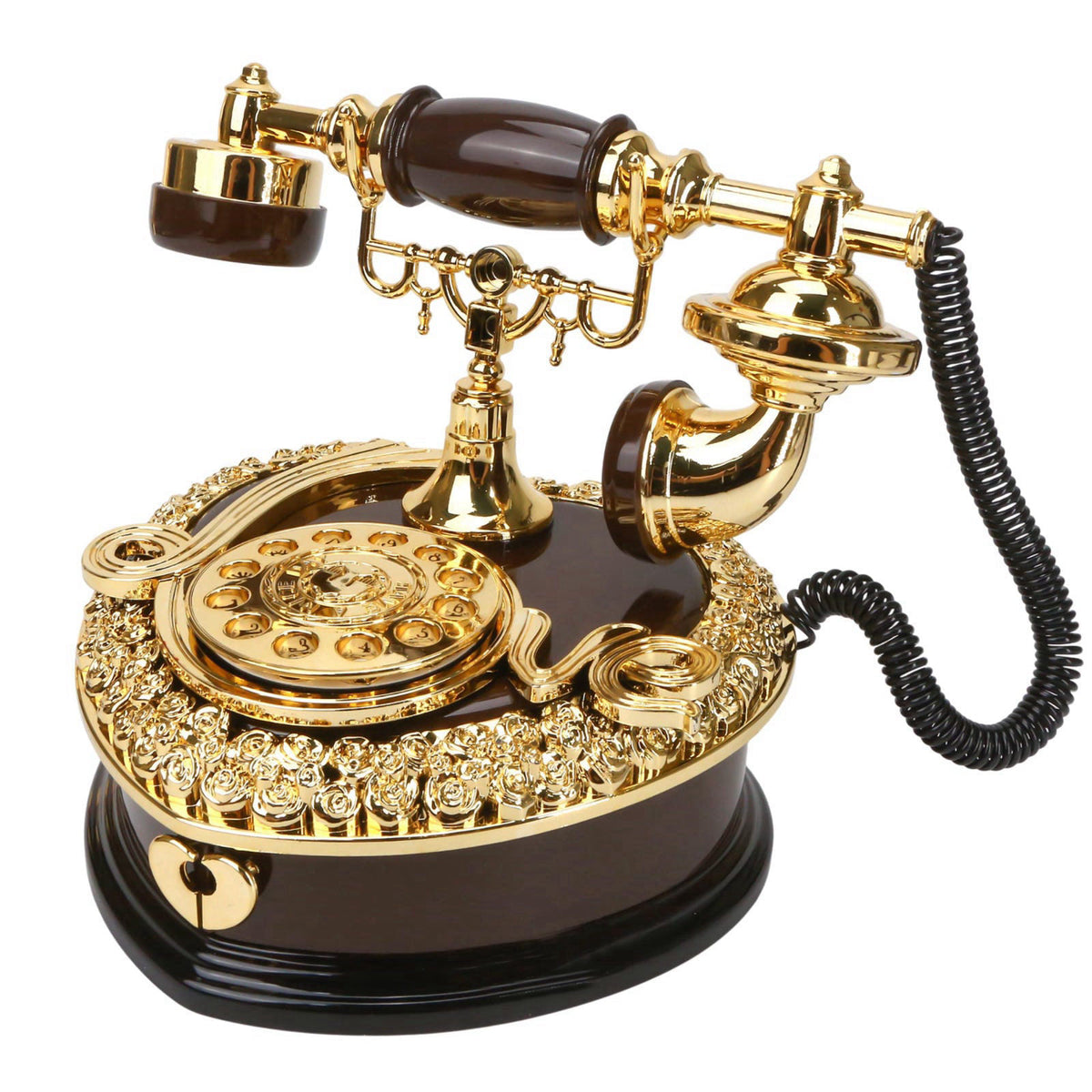 BuleVina Big Telephone Trinkets 7x8'' Vintage Musical Jewelry Box with Drawer, Heart Shaped Phone Music Boxes Retro Dial