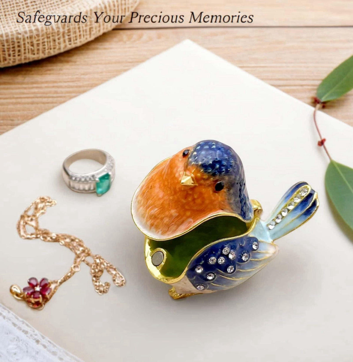 JWT Astyle Robin Bird Jewelry Trinket Boxes Hinged Ring Box.Collectible Bird Figurines Home Decor Gifts for Women.Neckla