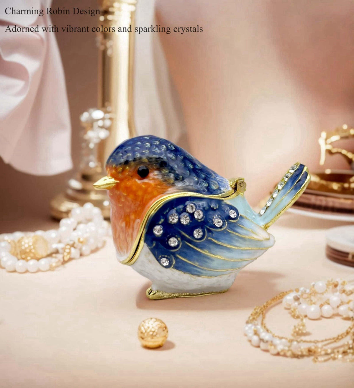 JWT Astyle Robin Bird Jewelry Trinket Boxes Hinged Ring Box.Collectible Bird Figurines Home Decor Gifts for Women.Neckla