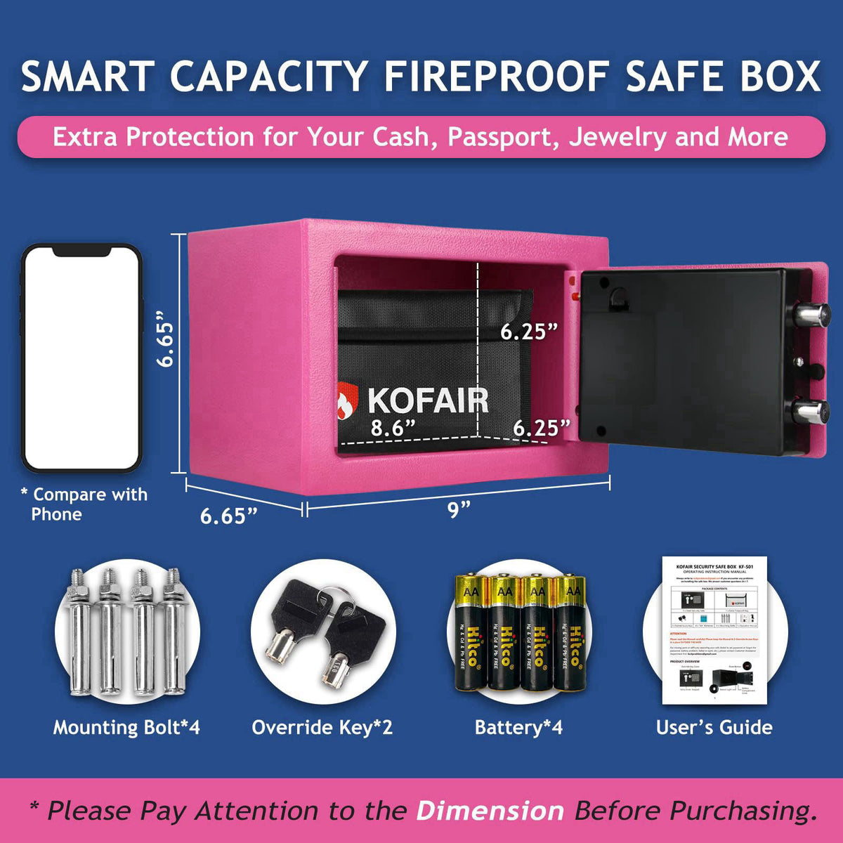 KOFAIR Safe Box for Home Safe (0.23 Cubic Feet) with Fireproof Bag, Personal for Money Safe for Cash Saving, Mini Safety