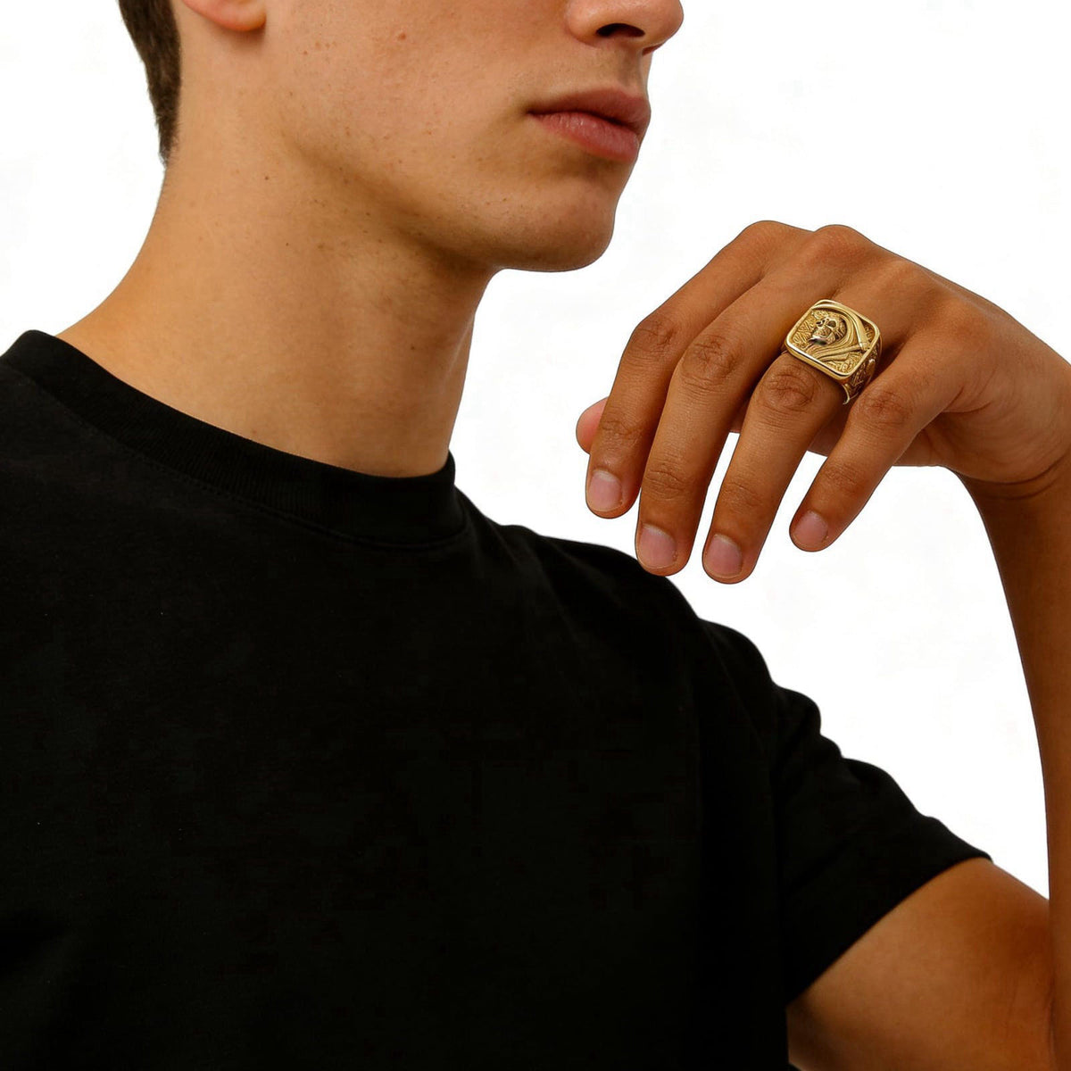 ZMY Home Grim Reaper Ring for Men – Gold Skull with Scythe Signet Statement Ring, Death Biker Punk Stainless Steel Jewel