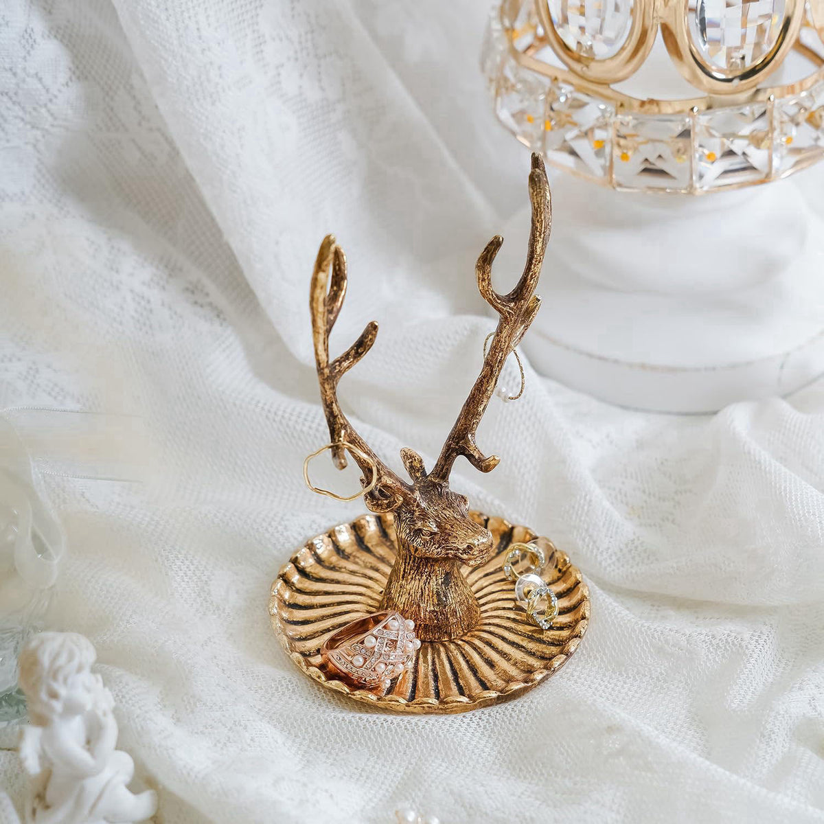 NIKKY HOME NIIKY HOME Vintage Jewelry Dish Tray, Small Deer Ring Holder – back view and specifications