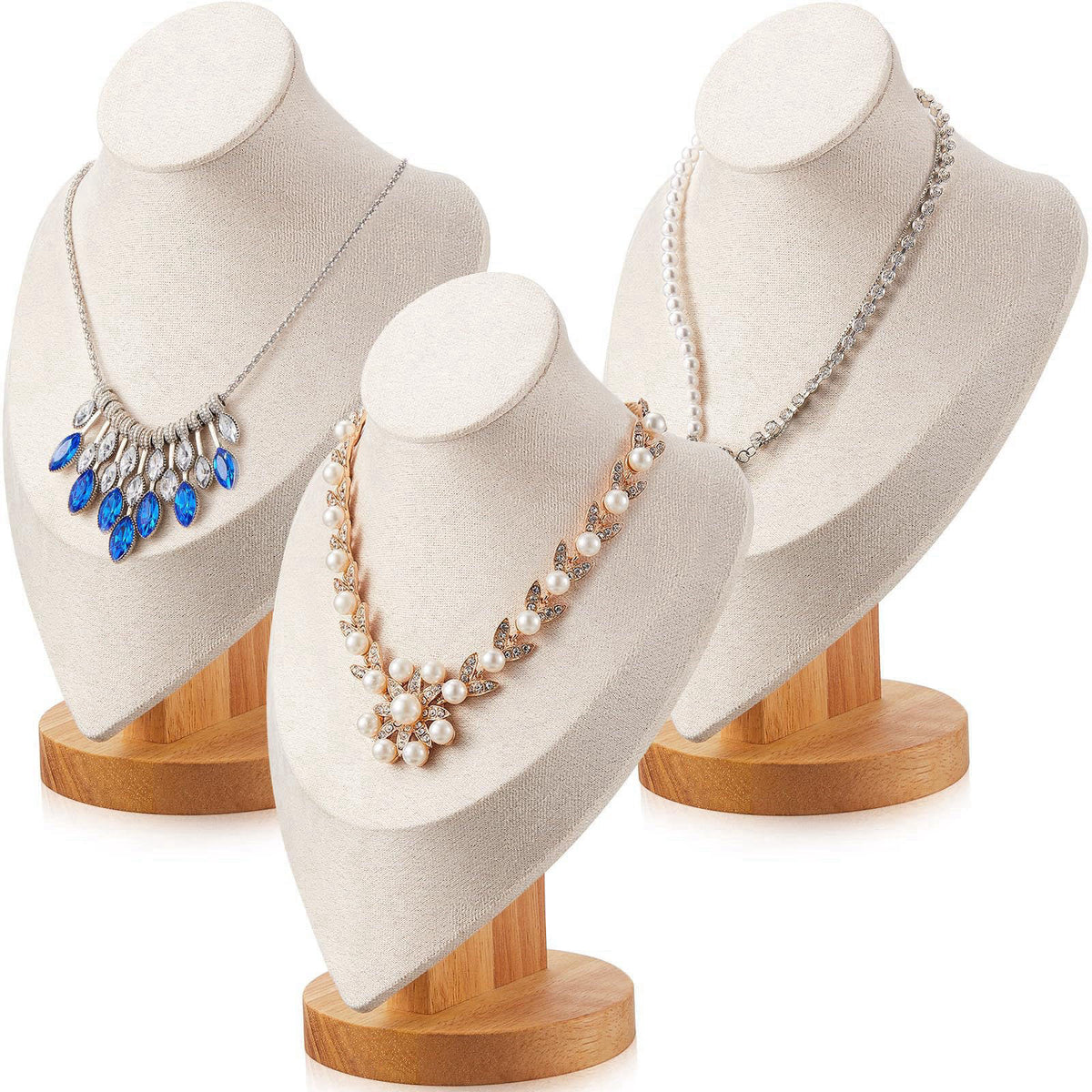 Juexica 3 Pcs Necklace Display Bust, Bamboo Jewelry Stand 9.3 x 6.1 Inches – product photo (Jewelry Towers)