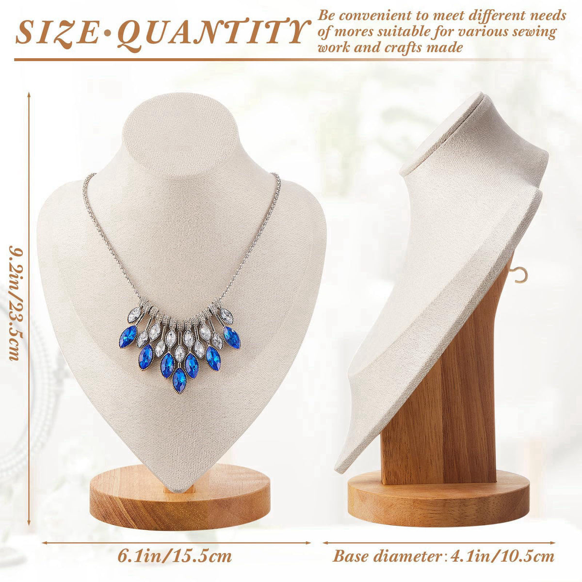 Juexica 3 Pcs Necklace Display Bust, Bamboo Jewelry Stand 9.3 x 6.1 Inches – packaging and label