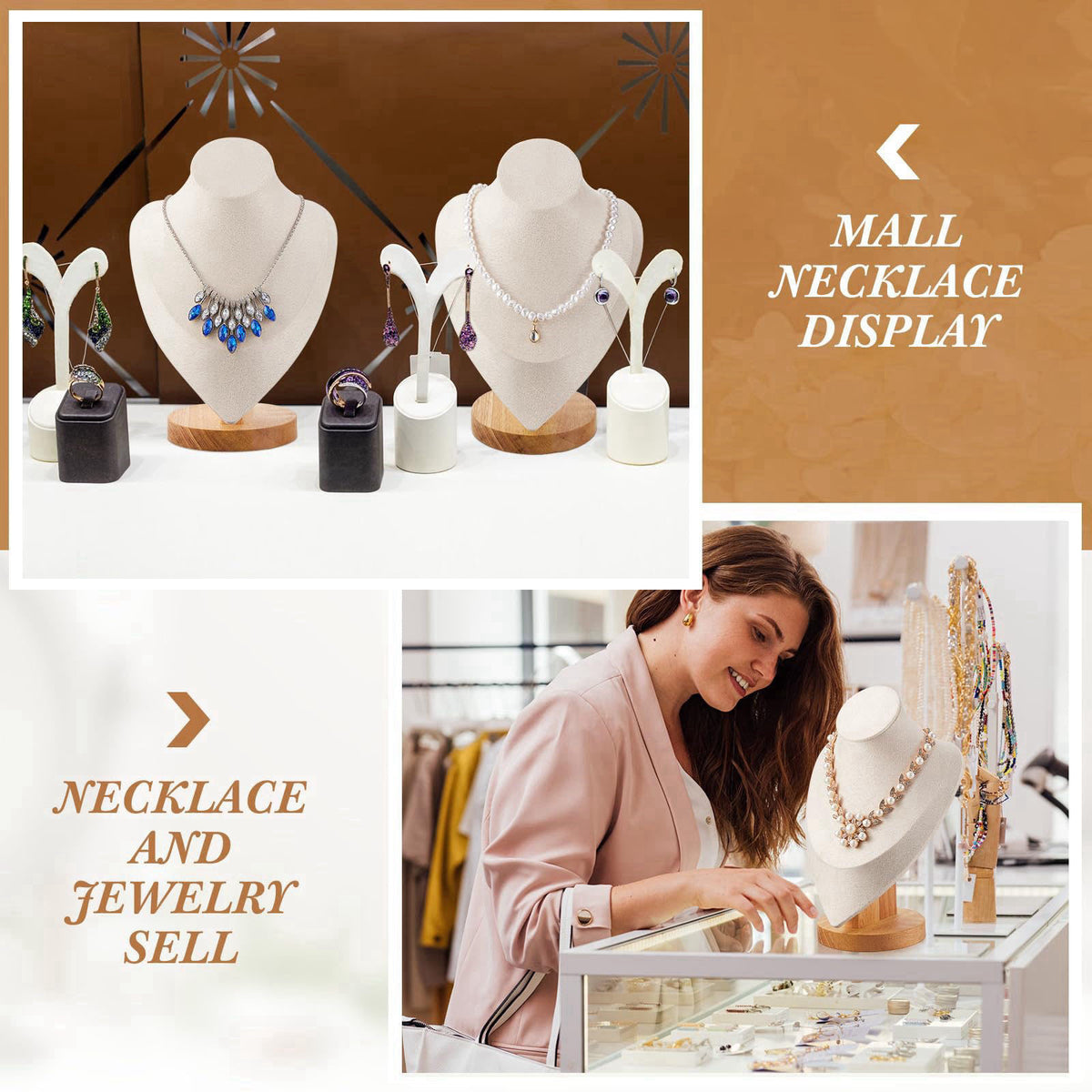 Juexica 3 Pcs Necklace Display Bust, Bamboo Jewelry Stand 9.3 x 6.1 Inches – full view