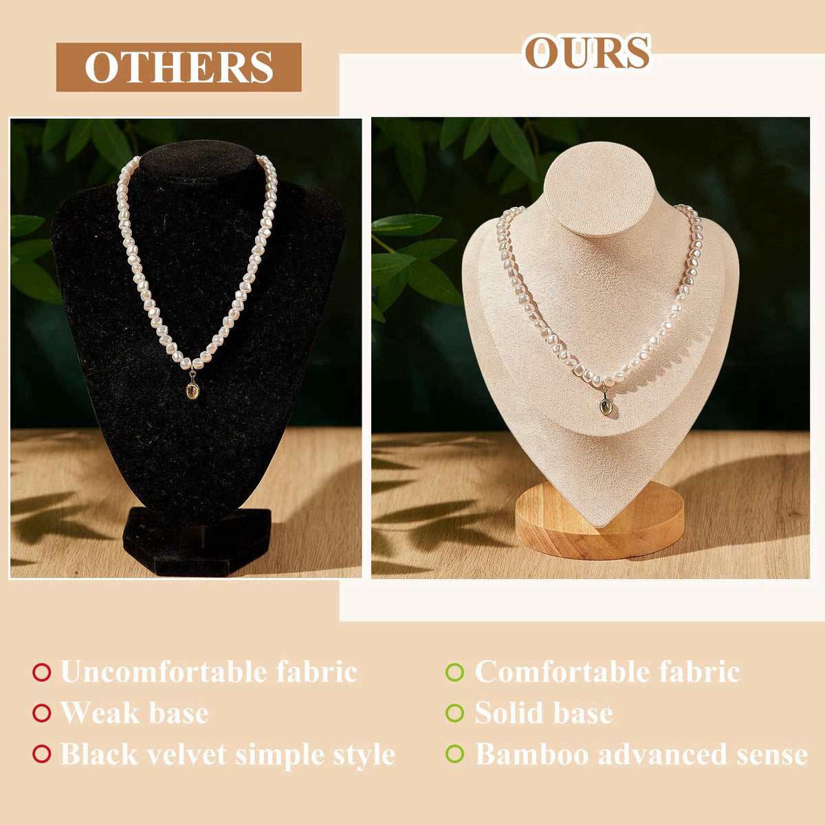 Juexica 3 Pcs Necklace Display Bust, Bamboo Jewelry Stand 9.3 x 6.1 Inches – alternate angle