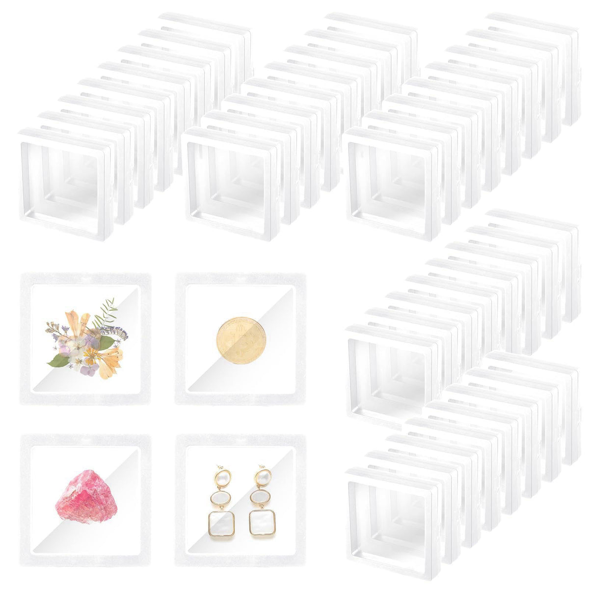 Soaoo 60 Pcs Floating Frame Display Stand Transparent Plastic 3D Floating Frame Clear PE Film Jewelry Box Coin Display C