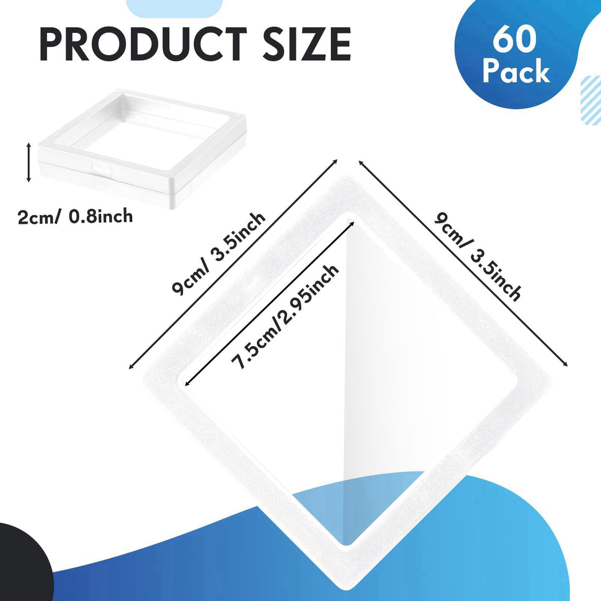 Soaoo 60 Pcs Floating Frame Display Stand Transparent Plastic 3D Floating Frame Clear PE Film Jewelry Box Coin Display C