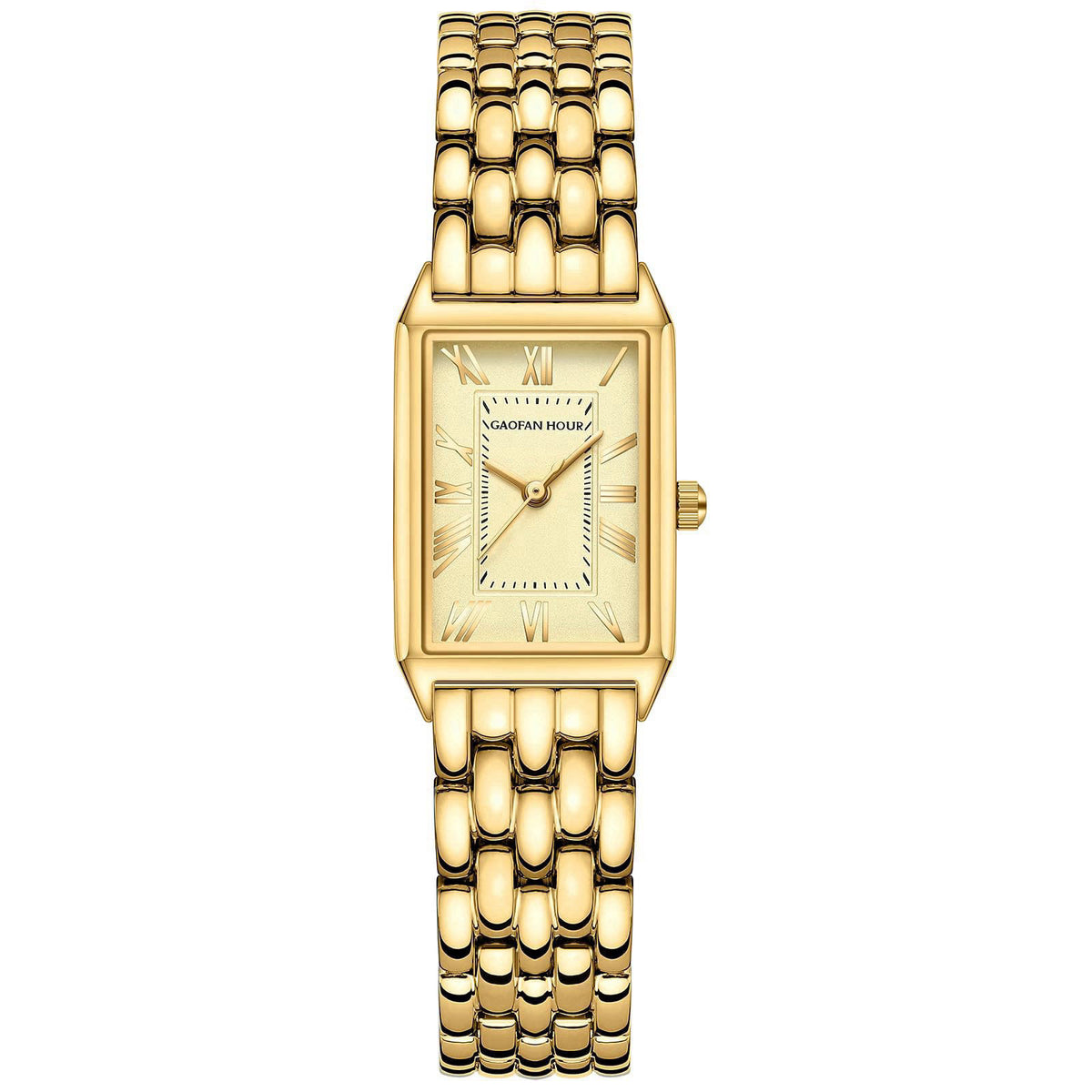 GAOFAN HOUR Watches for Women with Vintage Rectangular Case,Gold Roman Dial,Stainless Steel Band,Adjustment Tool Include