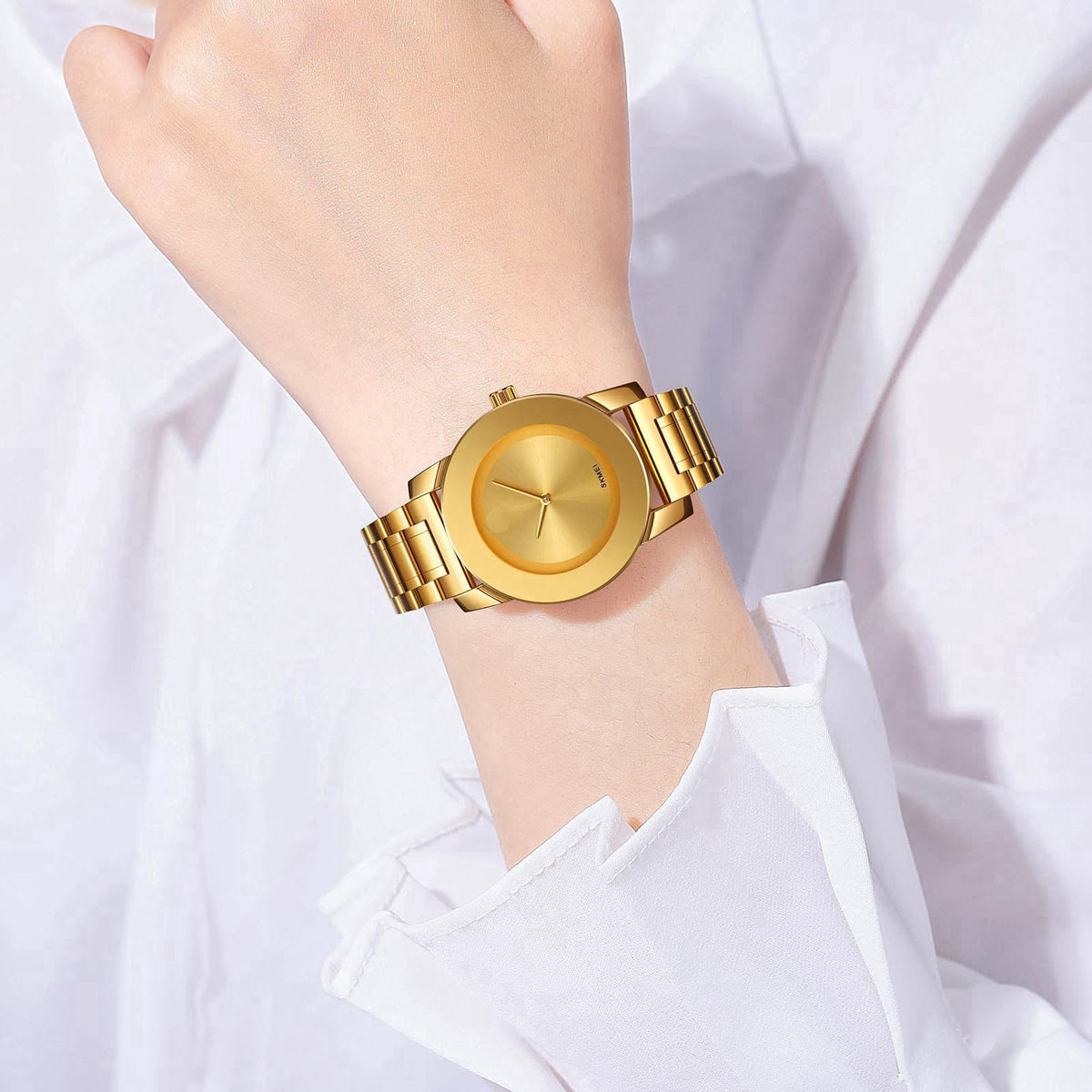 SKMEI Womens Wrist Watches,Luxury Elegant Minimalist Quartz Stainless Steel Gold Watch for Ladies with Dainty Diamond Di
