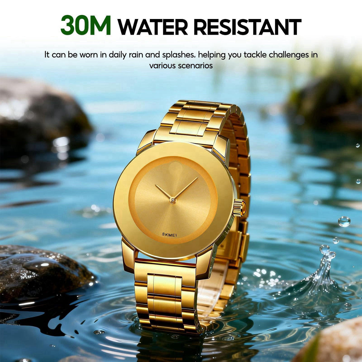 SKMEI Womens Wrist Watches,Luxury Elegant Minimalist Quartz Stainless Steel Gold Watch for Ladies with Dainty Diamond Di