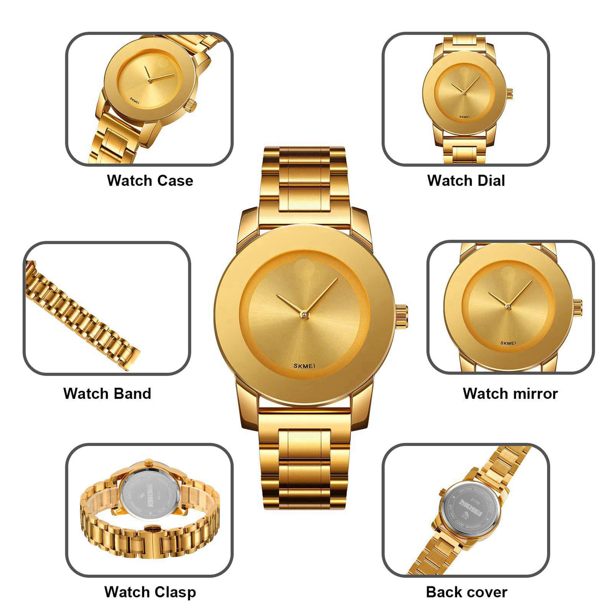 SKMEI Womens Wrist Watches,Luxury Elegant Minimalist Quartz Stainless Steel Gold Watch for Ladies with Dainty Diamond Di