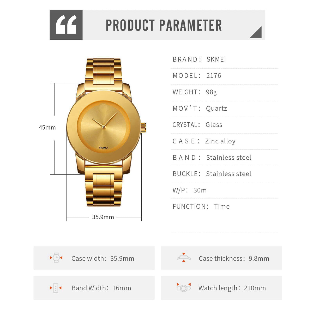 SKMEI Womens Wrist Watches,Luxury Elegant Minimalist Quartz Stainless Steel Gold Watch for Ladies with Dainty Diamond Di