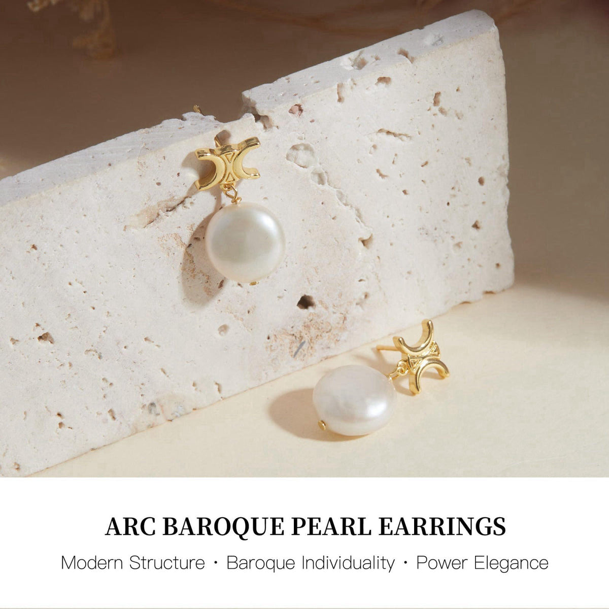 IDOKAWA Baroque Pearl Drop Earrings for Women, Gold Modern Stud 18K Gold Plated 925 Sterling Silver Post, Minimalist Sta