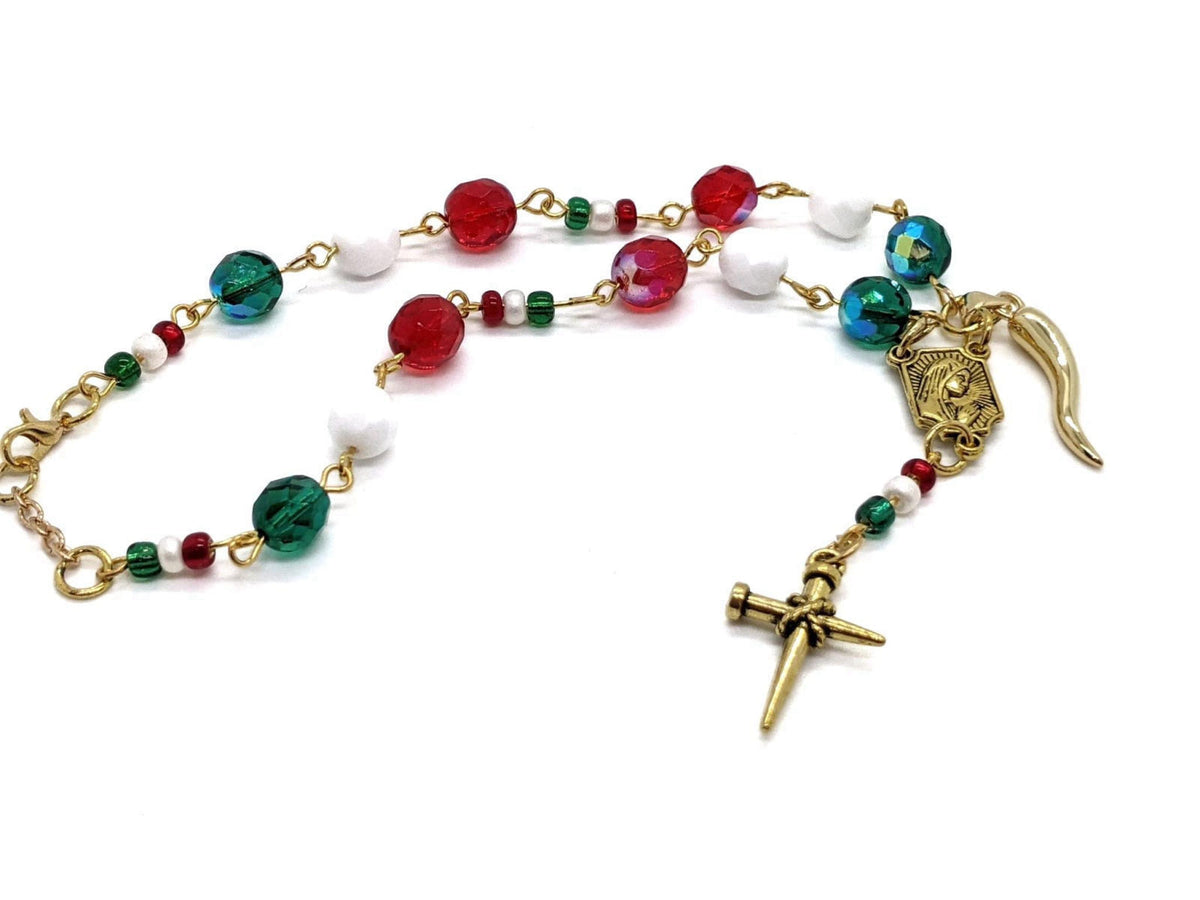 Handmade Italian Car/Vehicle Rosary - 8mm with Seed Beads & Italian Horn (Cornicello) Charm – Gold, 0.31 inches