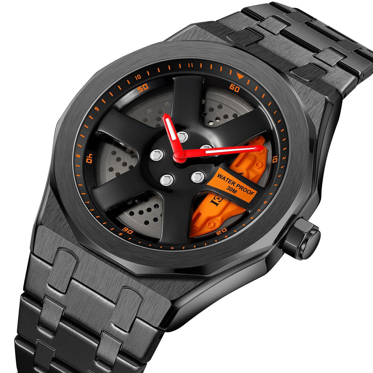 FANMIS Men Unique Car Wheel Watches Creative Waterproof Stainless Steel Sports Quartz Wrist Watch with Car Rim Hub Desig
