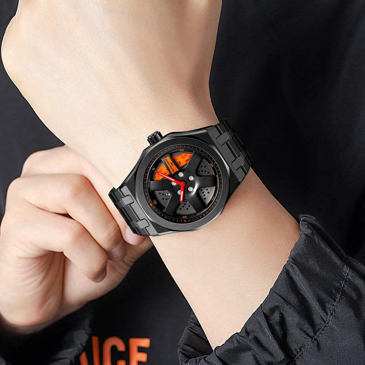 FANMIS Men Unique Car Wheel Watches Creative Waterproof Stainless Steel Sports Quartz Wrist Watch with Car Rim Hub Desig