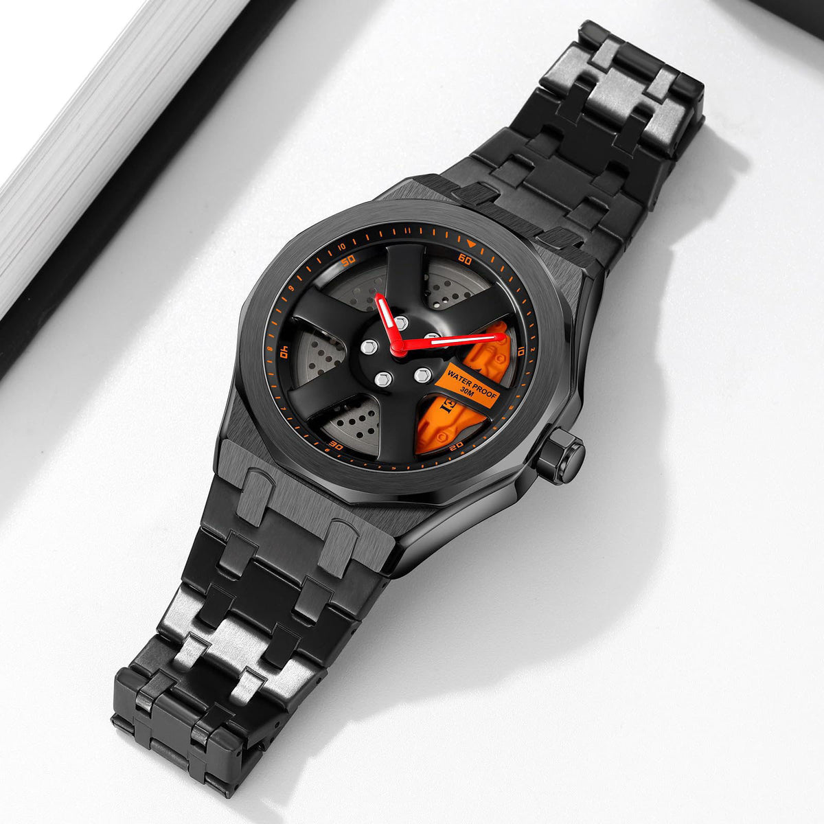 FANMIS Men Unique Car Wheel Watches Creative Waterproof Stainless Steel Sports Quartz Wrist Watch with Car Rim Hub Desig