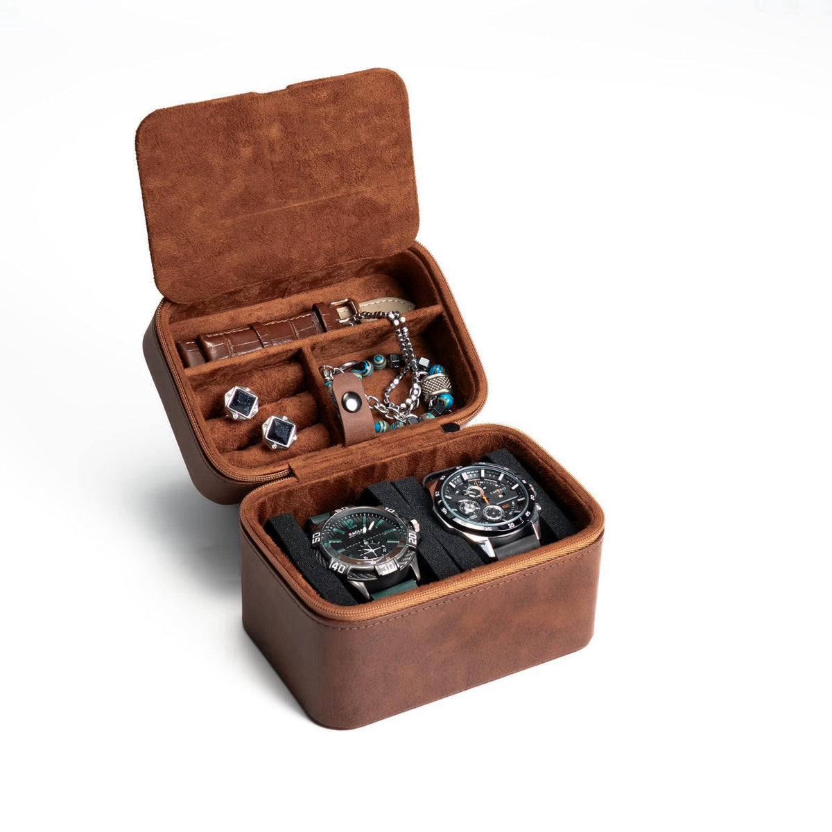 AUKURA 2 slot watch travel case organizer, hard watch travel box with insert for rings, cufflinks, bracelet,organization
