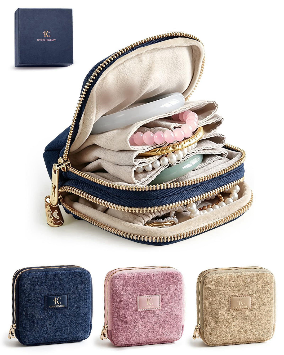 WOOMADA Velvet Travel Jewelry Organizer Case(Navy) – product photo (Jewelry Boxes)