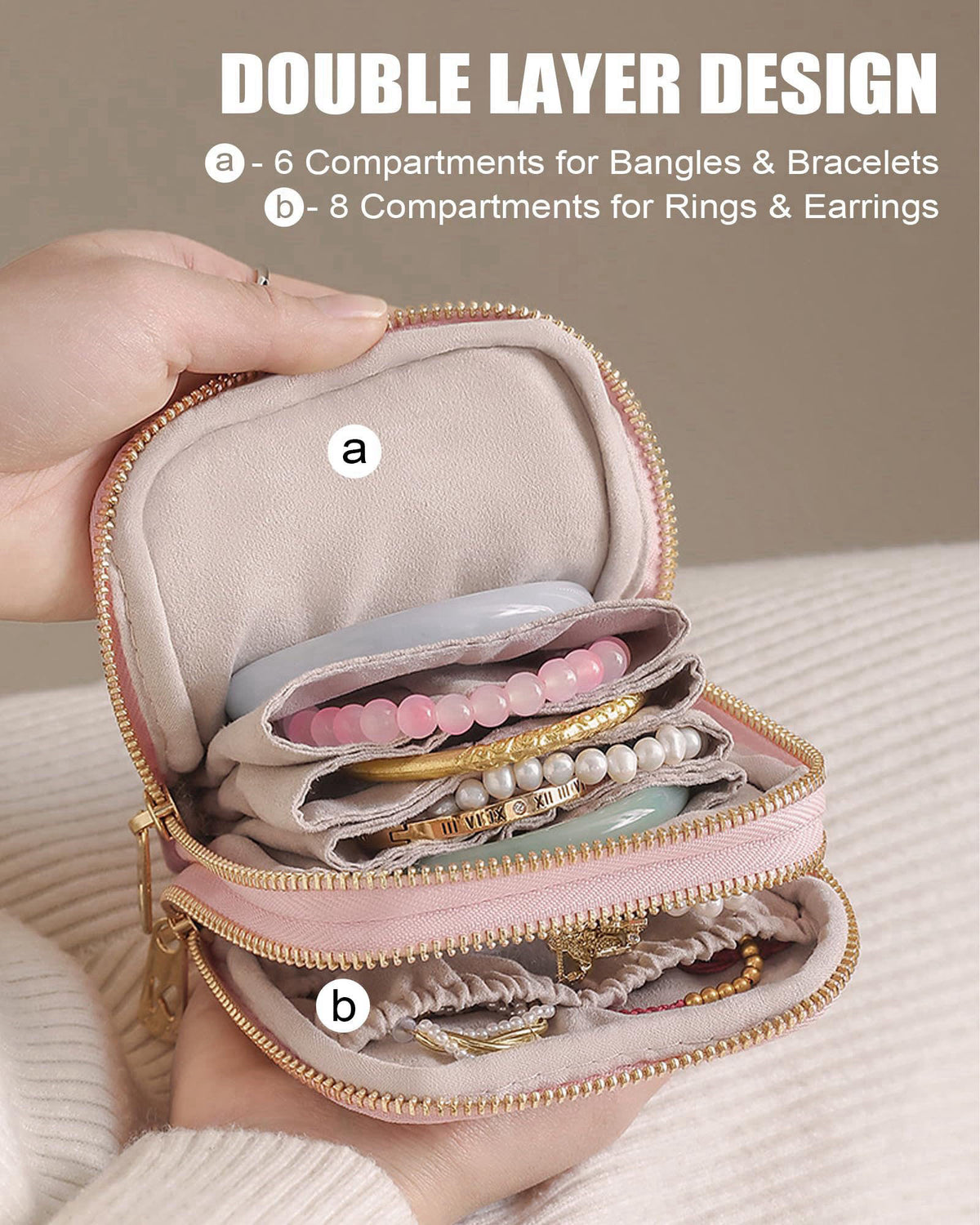 WOOMADA Velvet Travel Jewelry Organizer Case(Navy) – packaging and label