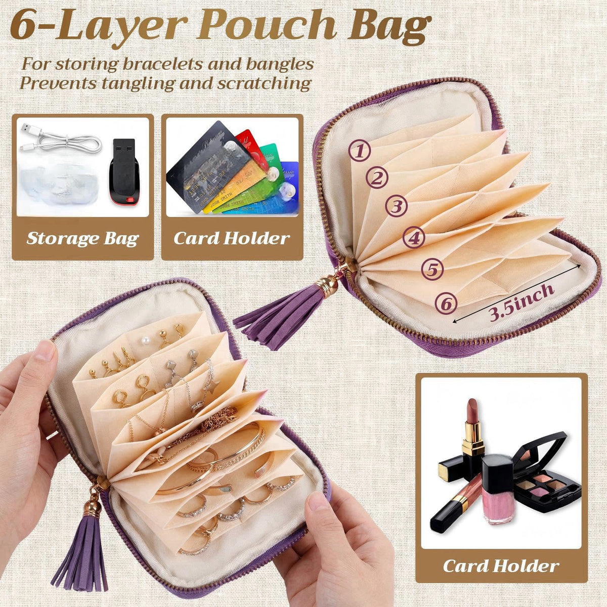 Hsei 5 Pack Small Travel Jewelry Case Bulk for Women 6 layer 8 Colors – full view