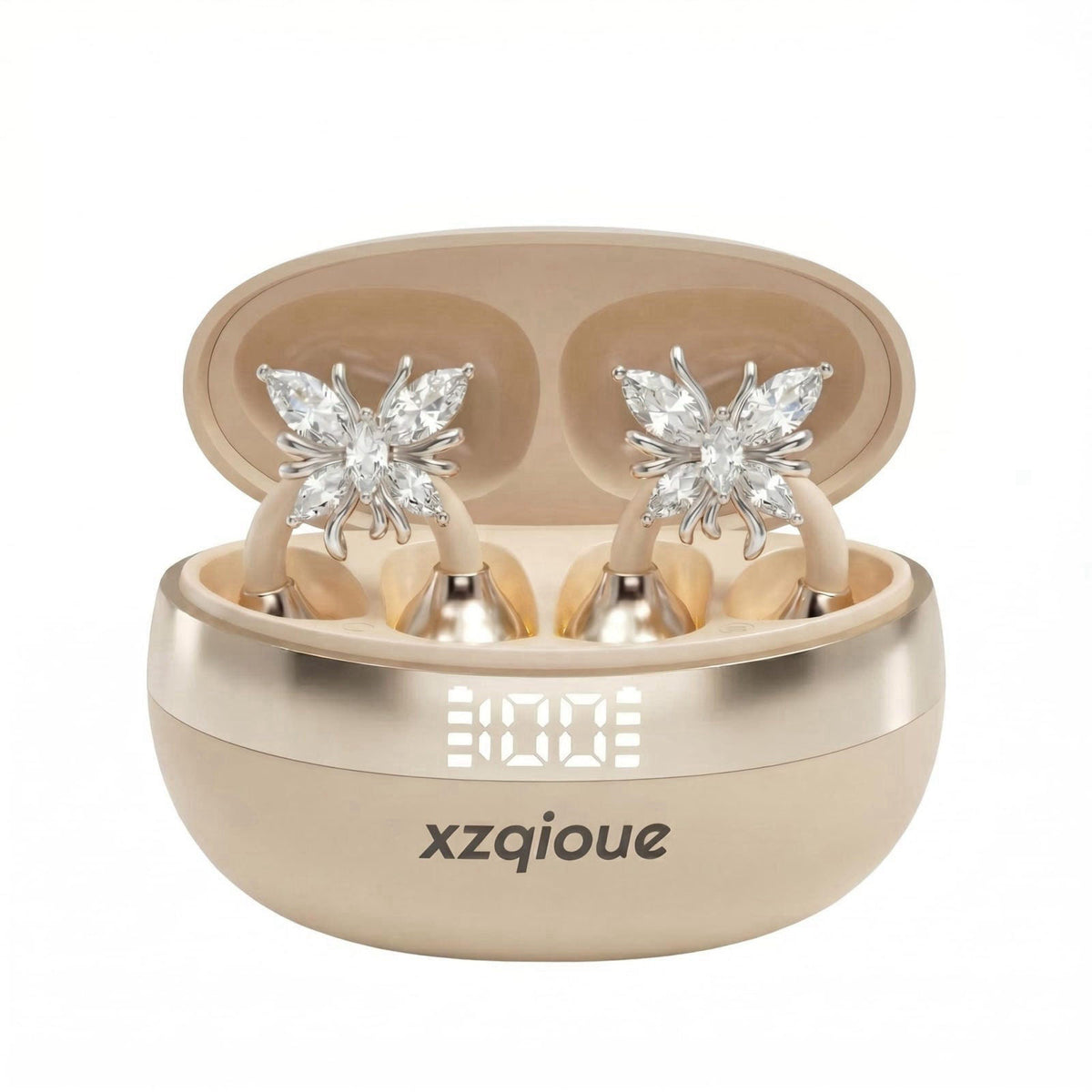 xzqioue Wireless Bluetooth Earbuds Earrings with LED Digital Display, Skin-Tone Black, Stylish Jewelry Headphones for Wo