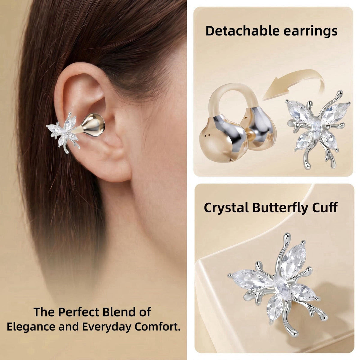 xzqioue Wireless Bluetooth Earbuds Earrings with LED Digital Display, Skin-Tone Black, Stylish Jewelry Headphones for Wo