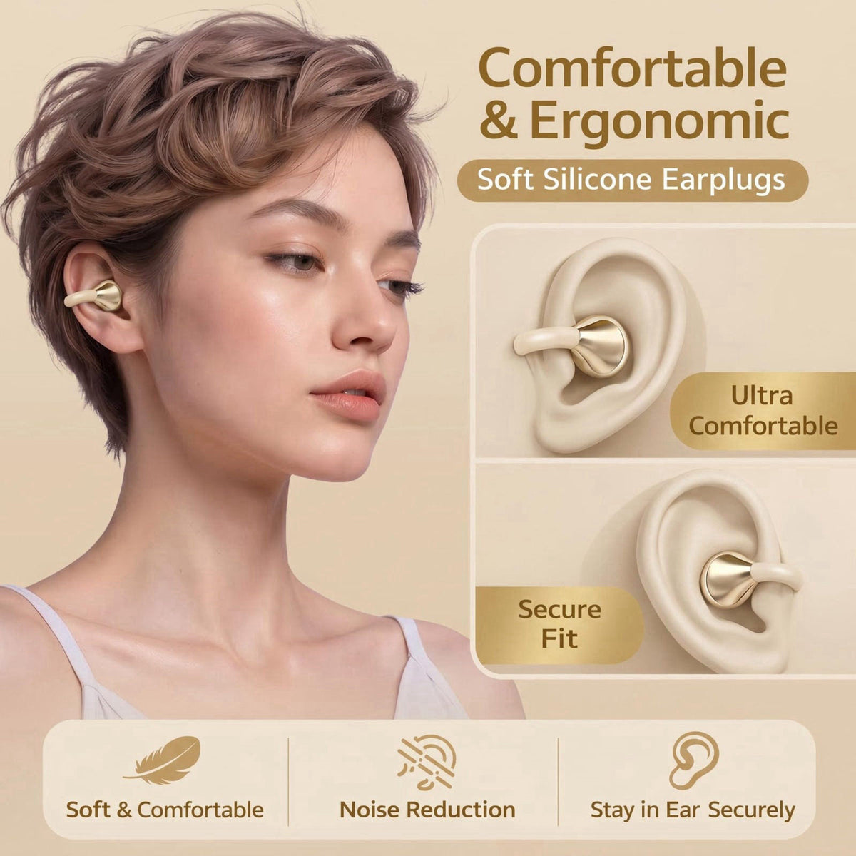 xzqioue Wireless Bluetooth Earbuds Earrings with LED Digital Display, Skin-Tone Black, Stylish Jewelry Headphones for Wo