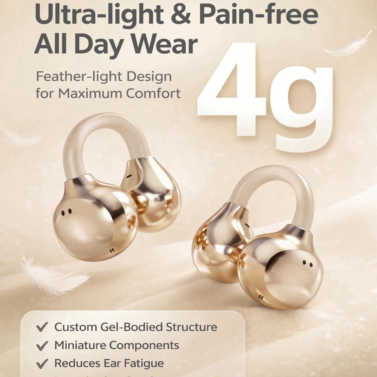 xzqioue Wireless Bluetooth Earbuds Earrings with LED Digital Display, Skin-Tone Black, Stylish Jewelry Headphones for Wo