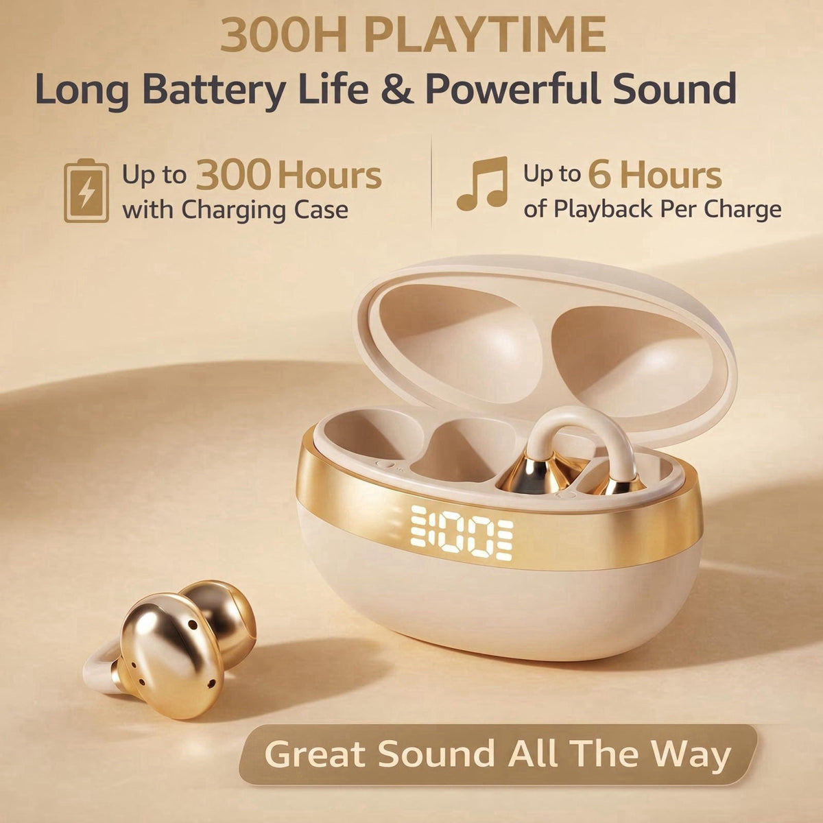 xzqioue Wireless Bluetooth Earbuds Earrings with LED Digital Display, Skin-Tone Black, Stylish Jewelry Headphones for Wo