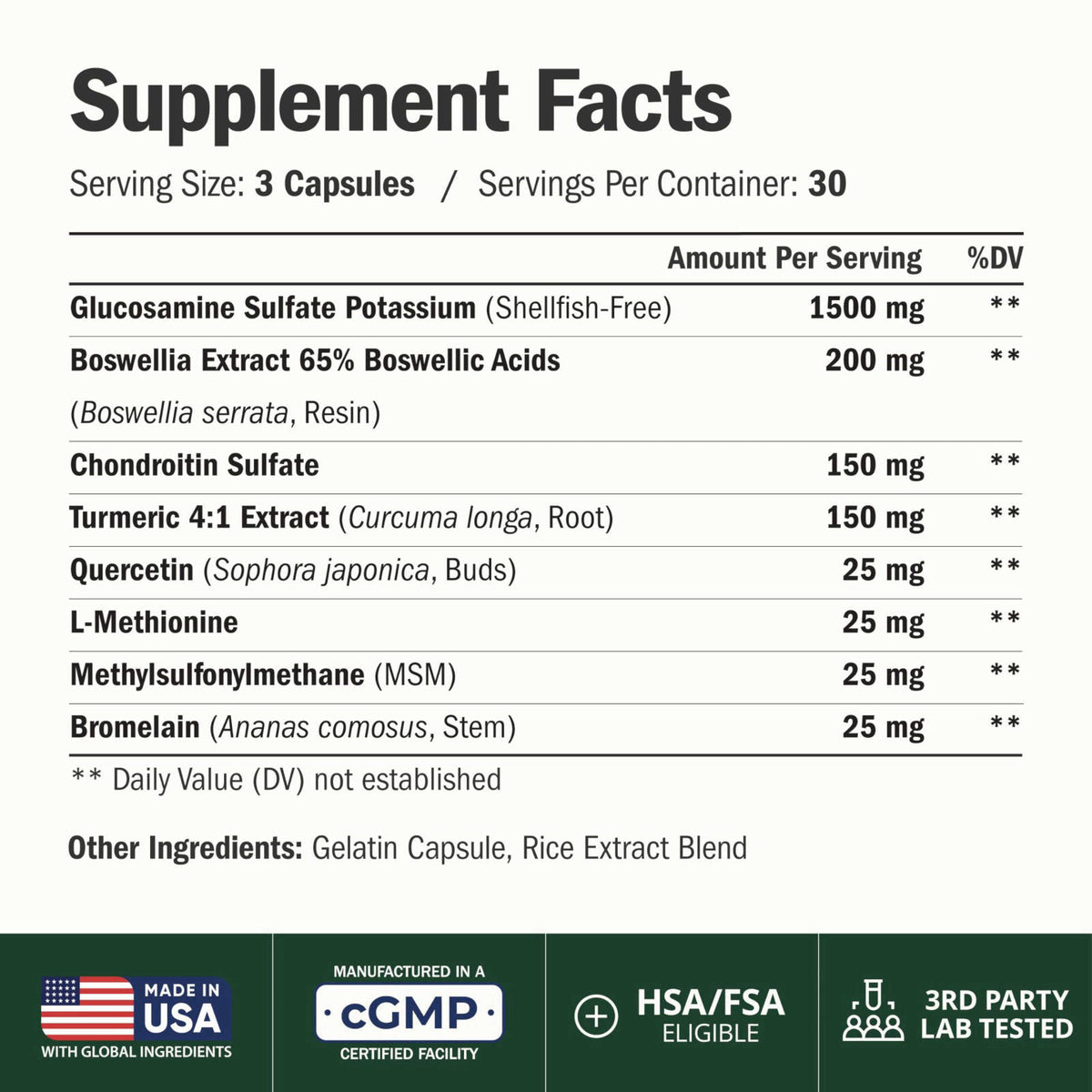 Vimerson Health Glucosamine Chondroitin MSM Joint Support Supplement for Women & Men 90 Ct – close-up detail
