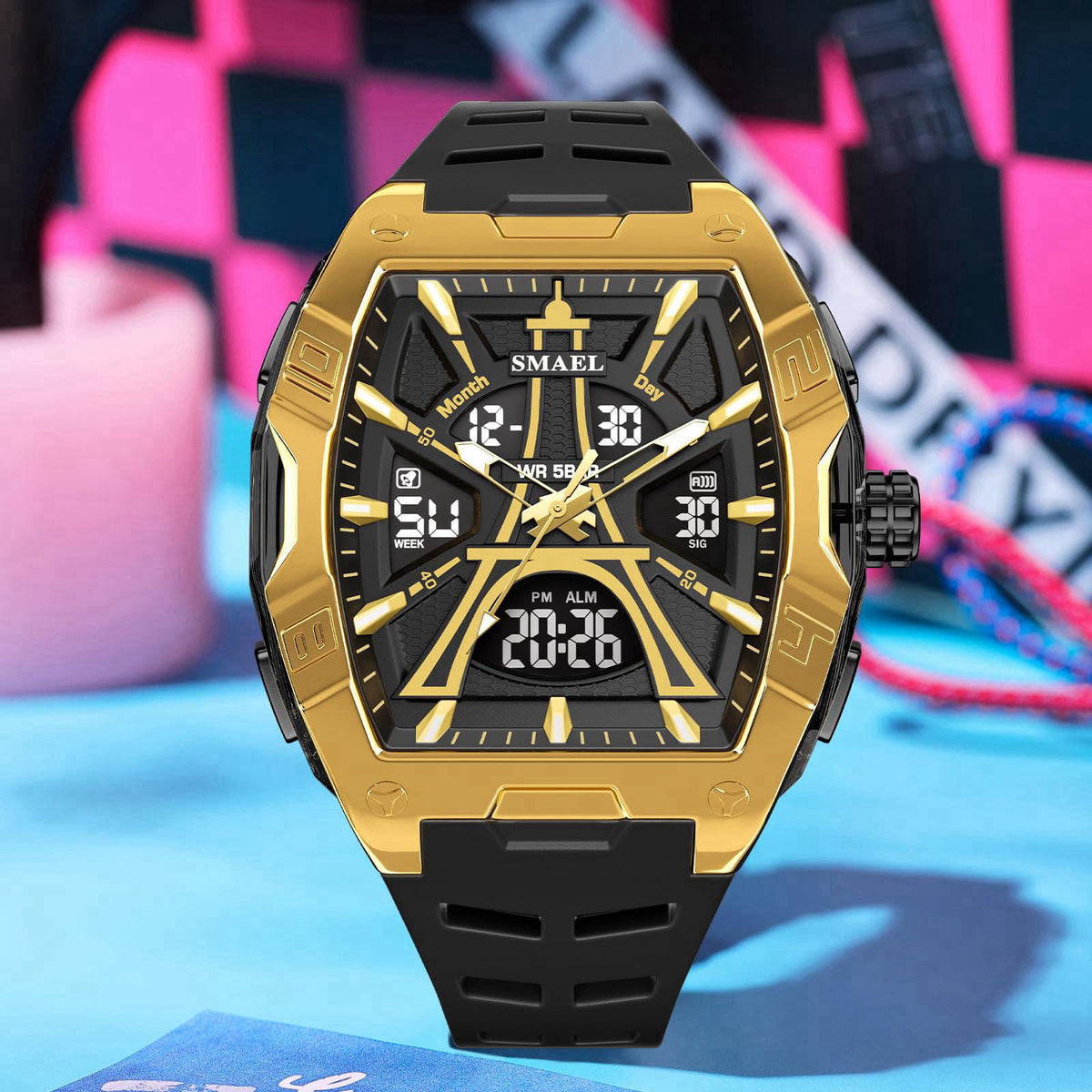 KXAITO Sports Watch for Men - Fashion Classic 50M Waterproof Dual Display (Analog & Digital) - LED Night Light, Stopwatc
