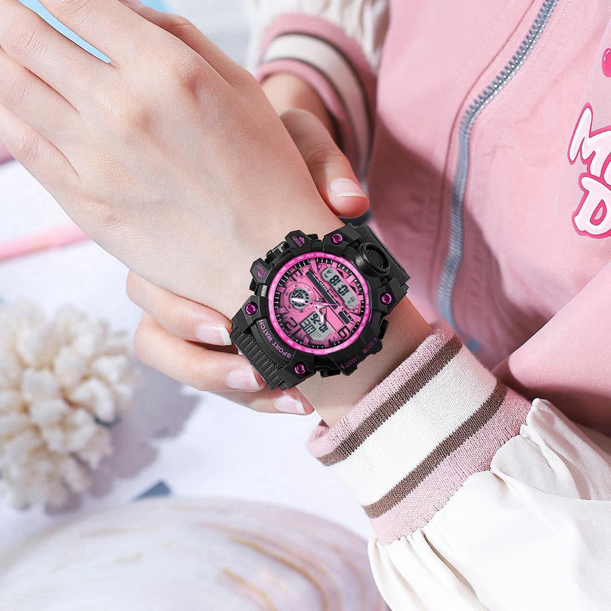 findtime Women's Sport Watch Digital Waterproof Watches Military Watches Analog Outdoor Wrist Watch LED Luminous Alarm S