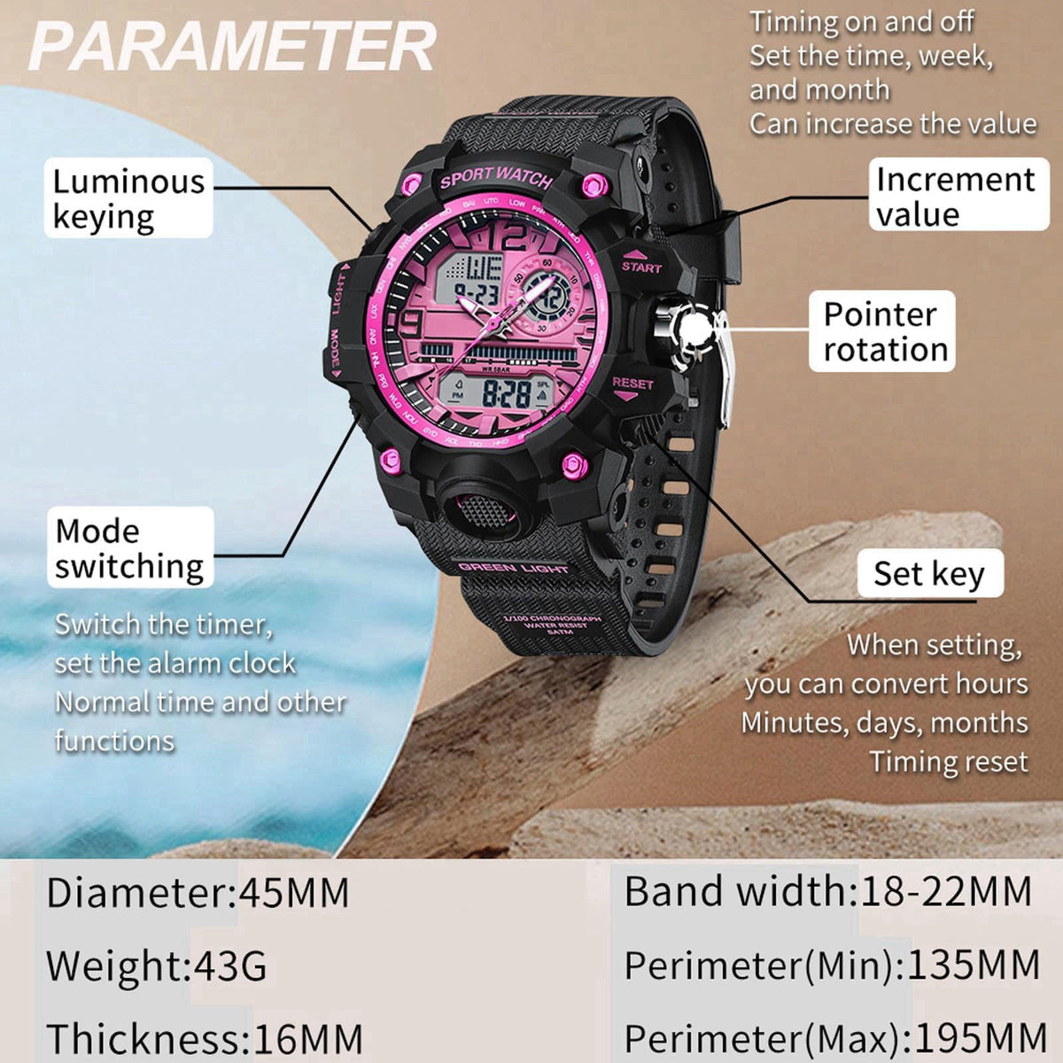 findtime Women's Sport Watch Digital Waterproof Watches Military Watches Analog Outdoor Wrist Watch LED Luminous Alarm S
