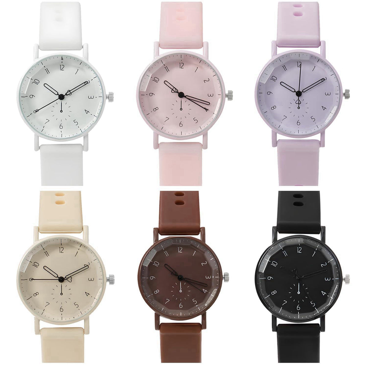 haodmius 6 Pack Women Silicone Rubber Band Watches Set Geneva Watch Easy Reader Sports Analog Minimalist Jelly Dress Col