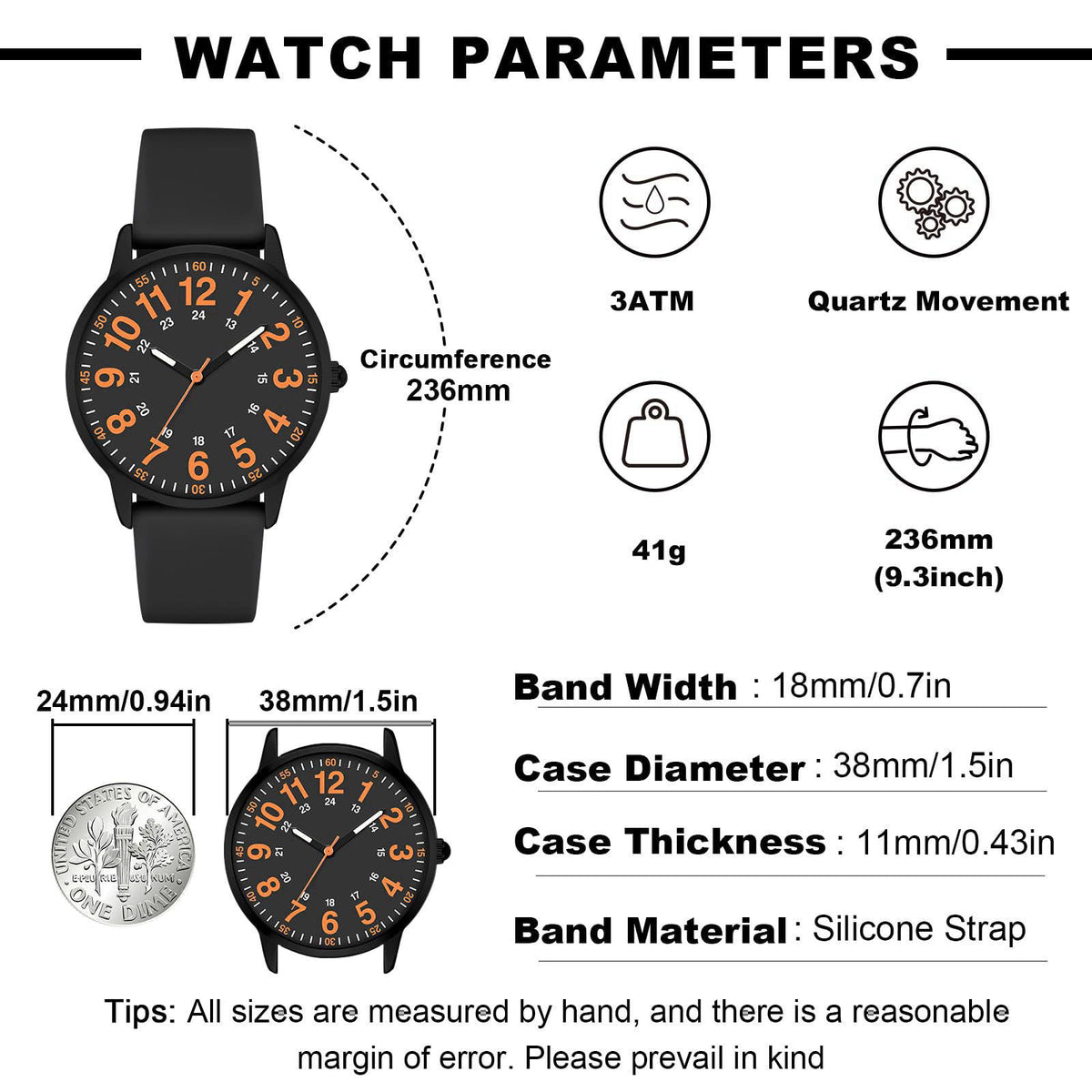Asan Ge 38MM 3ATM Waterproof Wear Resistant Anti-Scratch Analog Nurse Watch 12/24 Hour Luminouse with Second Hand Milita