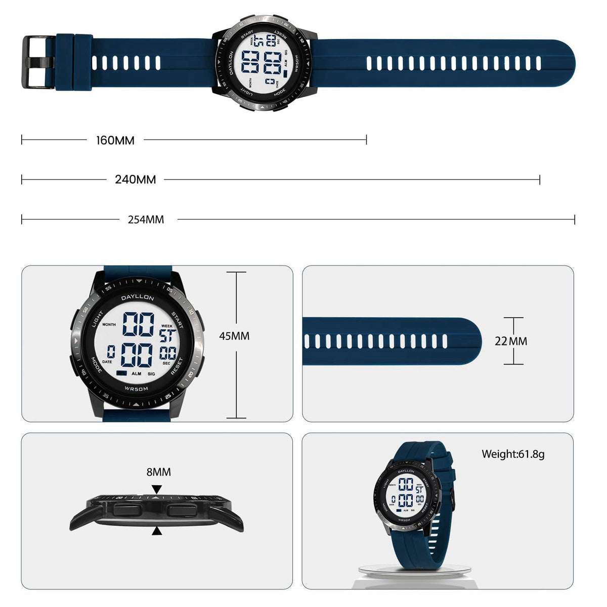 Dayllon Metal Case Ultra-Thin Minimalist Sports Digital Watch for Men Women – full view