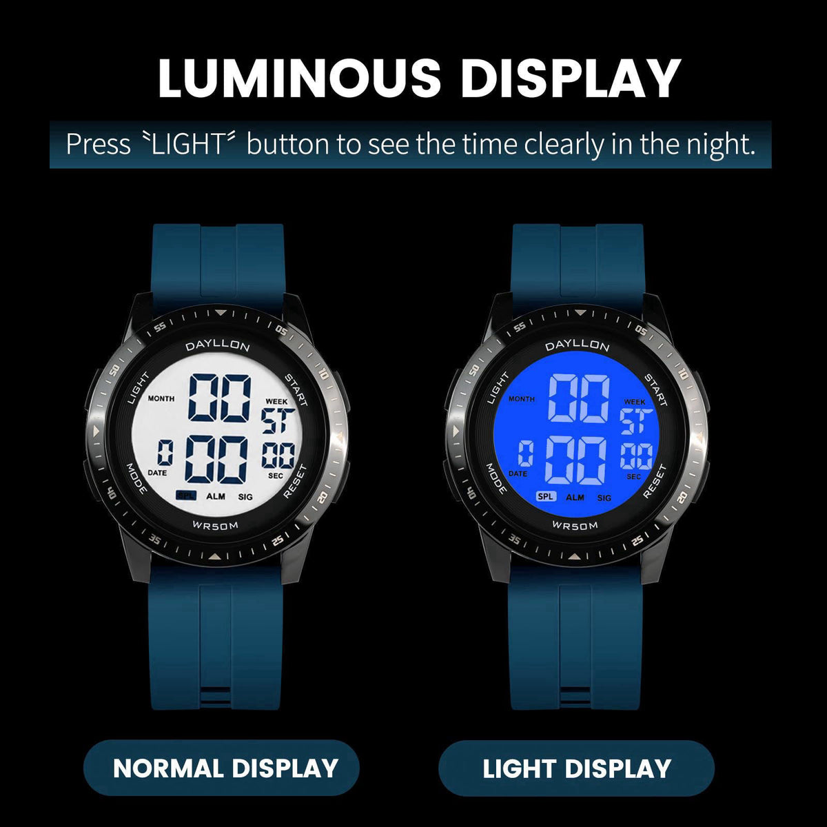 Dayllon Metal Case Ultra-Thin Minimalist Sports Digital Watch for Men Women – back view and specifications