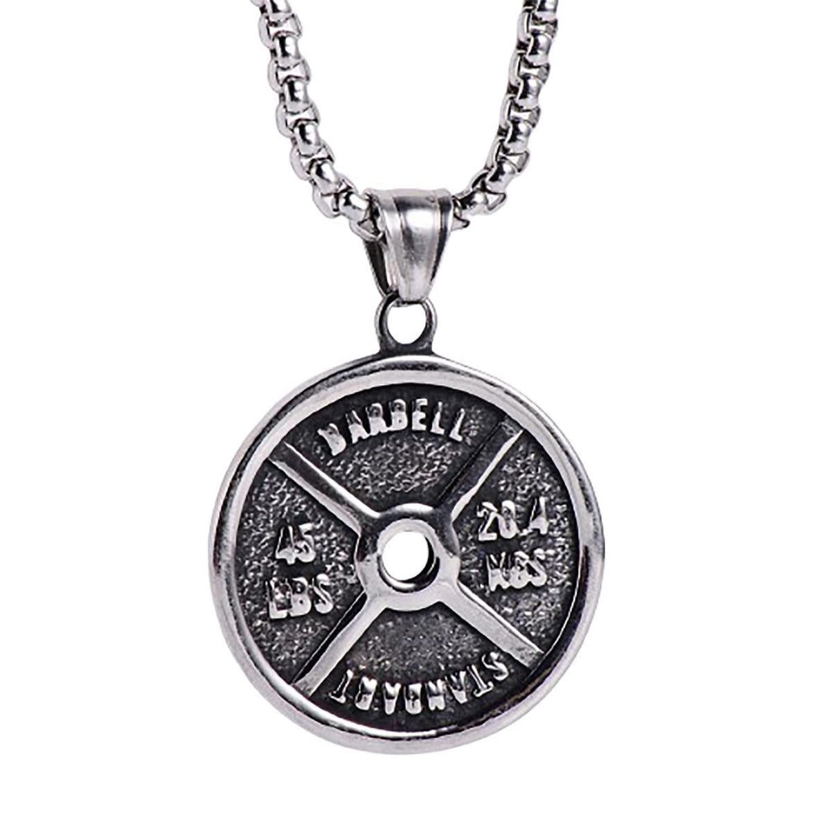 Novalune Dumbbell Necklace Fitness Gym, Weight Plate Barbell Pendant Stainless Steel Workout Necklace For Men Weight Pla